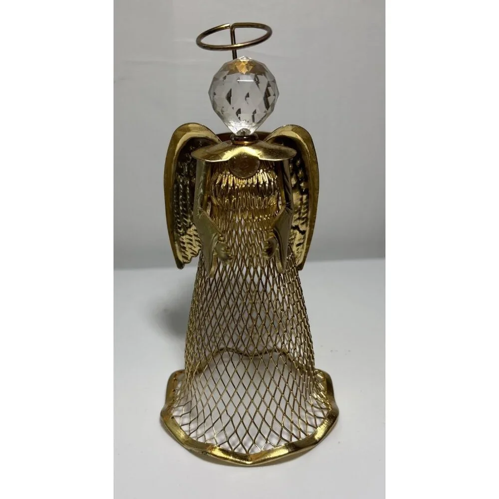Set Of 3 Angel Figurines With Stained Glass Gold Mesh & Ceramic Design - Picture 5 of 8
